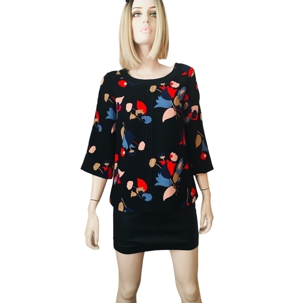 Anthropologie Boden Blouse Top Shirt Tank Floral Colorful Versatile ¾ Sleeve